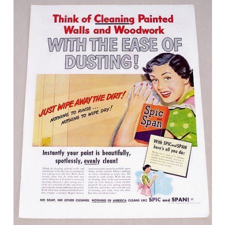1949 Spic and Span Cleaner Vintage Color Print Ad - Think Of Cleaning