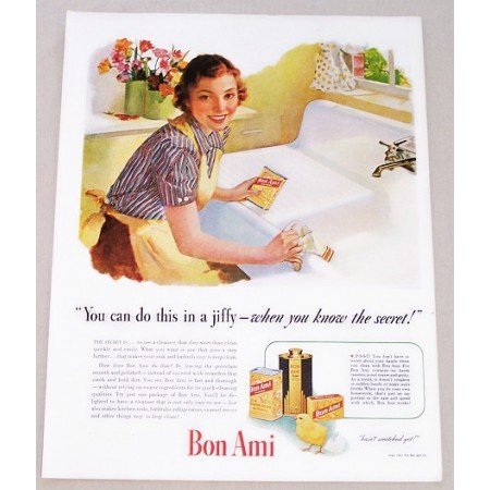1941 Bon Ami Powder Vintage Color Print Ad - Do This In A Jiffy