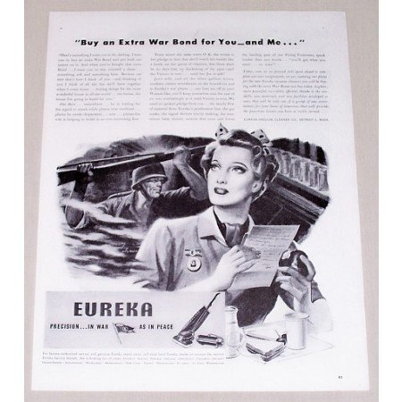 1944 Eureka Vacuum Cleaners Wartime Vintage Print Ad