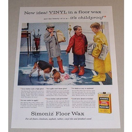 1957 Simoniz Vinil Floor Wax Vintage Color Print Ad - It's Childproof