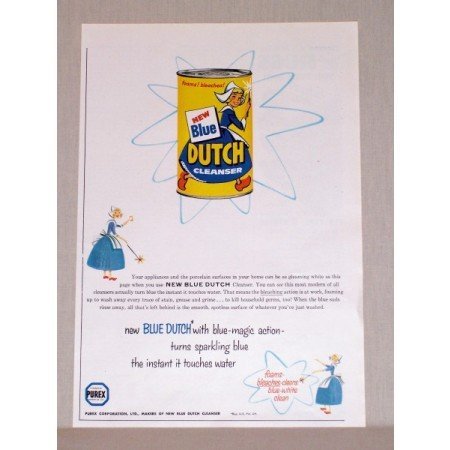 1957 Blue Dutch Cleanser Color Print Ad - Blue Magic Action