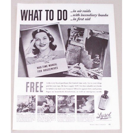 1942 Lysol Disinfect Wartime Vintage WWII Print Ad - What To Do