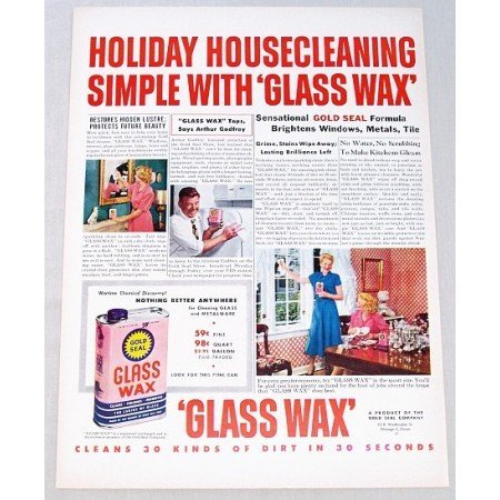 1948 Gold Seal Glass Wax Color Print Ad - Holiday Housekeeping