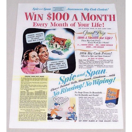 1947 Spic and Span Color Print Ad - Big Cash Contest