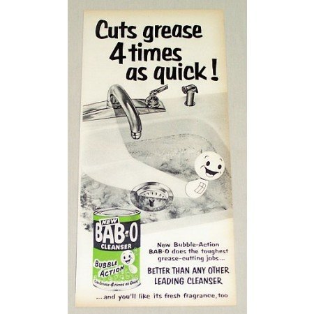1954 Bab-O Cleanser Vintage Print Ad - Cuts Grease 4 Times As Quick