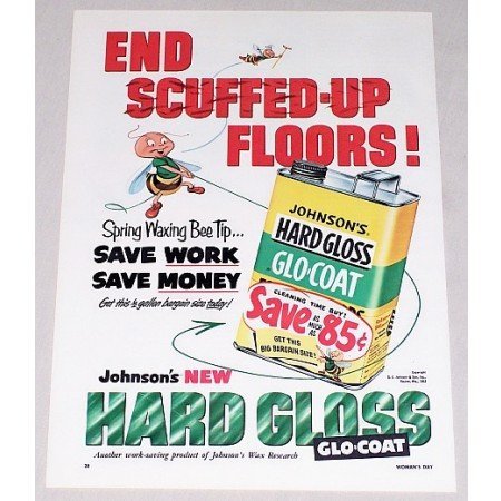 1953 Johnson's Glo Coat Floor Polish Bee Art Color Print Ad