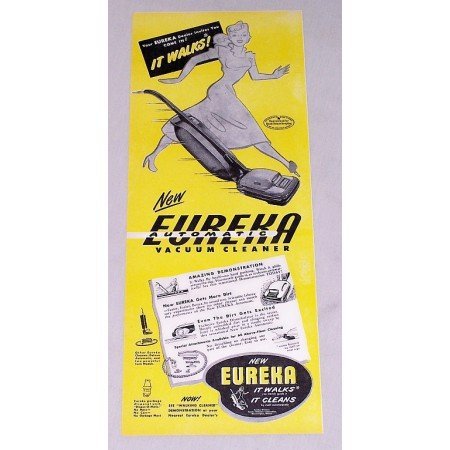 1947 Eureka Upright Vacuum Cleaner Color Print Ad - It Walks It Cleans