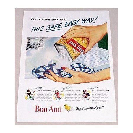 1947 Bon Ami Cleanser Color Print Ad - Safe Easy Way