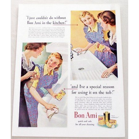 1942 Bon Ami Powder Color Print Ad - In The Kitchen