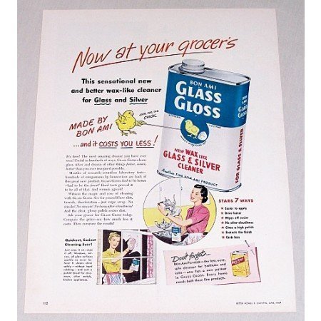 1949 Bon Ami Glass Gloss Glass Silver Cleaner Color Print Ad