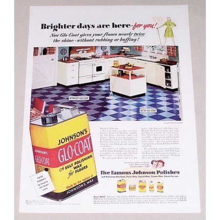 1947 Johnson's Glo-Coat Self Polishing Floor Wax Color Print Ad