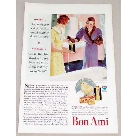 1933 Bon Ami Cleanser Powder Color Print Art Ad - She Said....