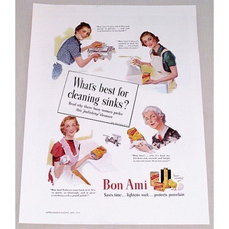 1939 Bon Ami Powder Color Print Ad - Best For Cleaning Sinks
