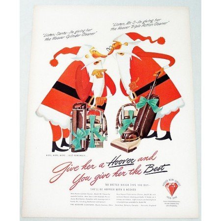 1948 Hoover Vacuum Cleaners Color Christmas Print Art Ad