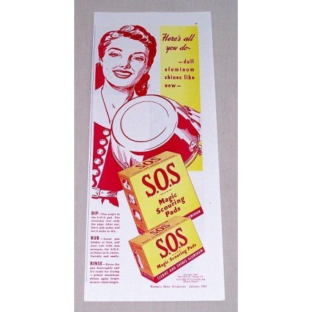 1941 S.O.S Scouring Pads Color Print Art Ad - Here's All You Do