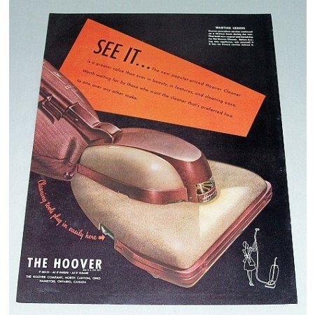 1946 The Hoover Vacuum Cleaner Color Print Ad