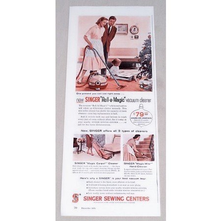 1956 Singer Roll-A-Magic Vacuum Cleaner Color Print Ad
