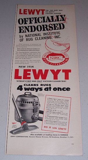1954 Lewyt Vacuum Cleaner Vintage Print Ad