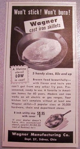 1952 Wagner Cast Iron Skillets Vintage Print Ad