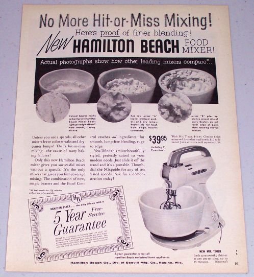 1955 Hamilton Beach Food Mixer Appliance Vintage Print Ad