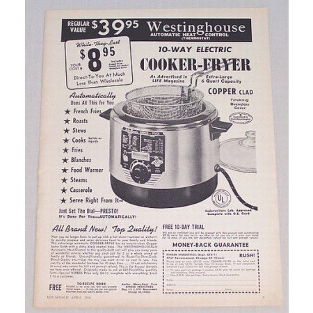 1956 Westinghouse 10-Way Electric Cooker Fryer Vintage Print Ad