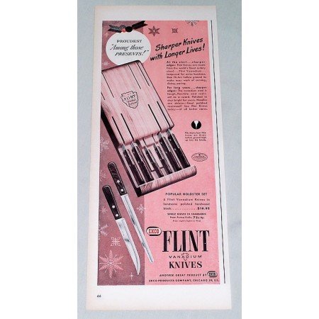 1947 Ekco Flint Knives Popular Holdster Set Color Print Ad