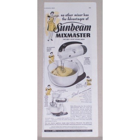 1945 Sunbeam Mixmaster Food Mixer Color Ad
