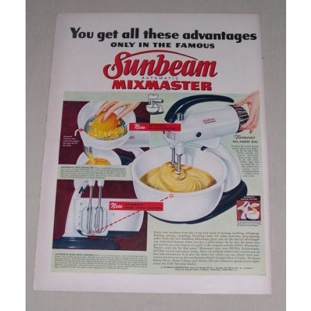 1949 Sunbeam Mixmaster Automatic Electric Mixer Color Print Ad