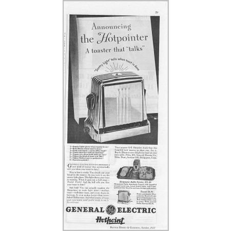 1935 General Electric Hotpoint Automatic Toaster Vintage Print Ad