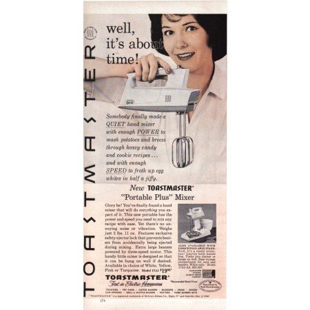 1960 Toastmaster Portable Plus Mixer Color Print Ad
