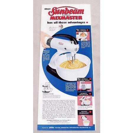 1949 Sunbeam Mixmaster Electric Mixer Color Print Ad