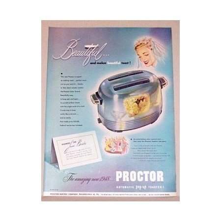 1948 Proctor Automatic Pop-Up Toaster Color Print Ad - June Brides