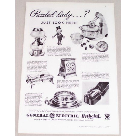 1933 General Electric Hotpoint Gifts Vintage Print Ad - Puzzled Lady?