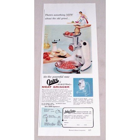 1956 Oster Electric Meat Grinder Color Print Ad