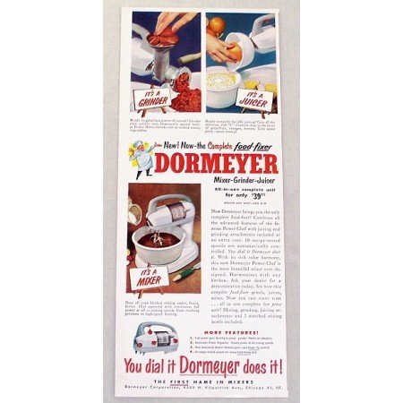 1952 Dormeyer Mixer Grinder Juicer Color Print Ad