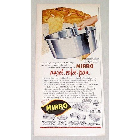 1956 Mirro Aluminum Angel Cake Pan Color Print Ad