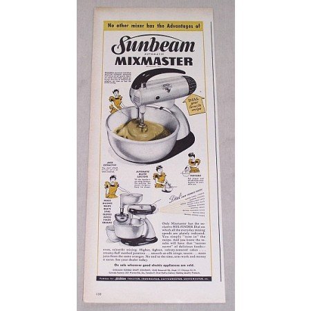 1946 Sunbeam Mixmaster Automatic Mixer Color Print Ad