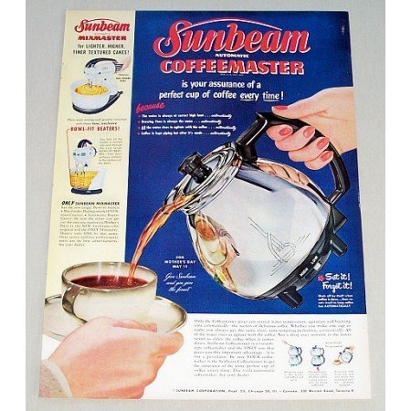 1952 Sunbeam Coffeemaster Coffee Pot Color Print Ad