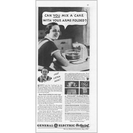 1934 General Electric Hotpoint Mixer Vintage Print Ad