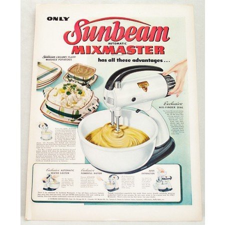 1948 Sunbeam Automatic Mixmaster S Mixer Color Print Ad