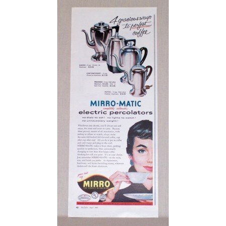 1957 Mirro-Matic Electric Percolators Coffee Pots Vintage Print Ad