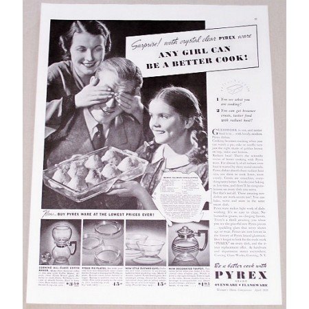 1938 Pyrex Ovenware Vintage Print Ad - Any Girl Can Be A Better Cook