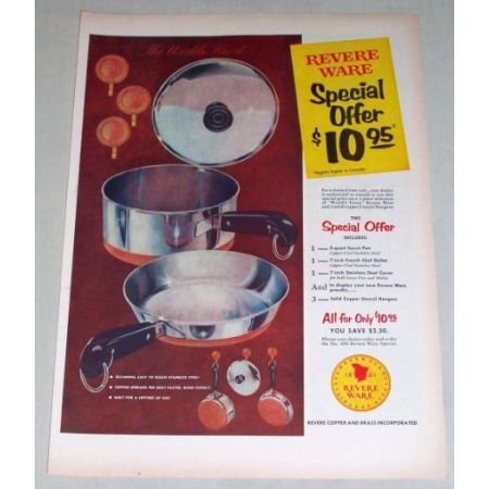 1956 Revere Ware Kitchen Pots Pans Color Print Ad