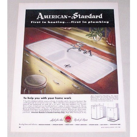 1949 American Standard Custom Line Sink Color Print Ad