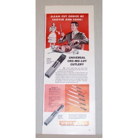 1948 Universal Cro-Mo-Loy Cutlery Knife Set Color Print Ad