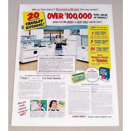 1953 Crosley Kitchens Camay Soap Ivory Snow Color Print Ad