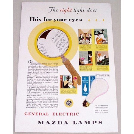 1931 General Electric Mazda Lamps Color Print Ad - Right Light