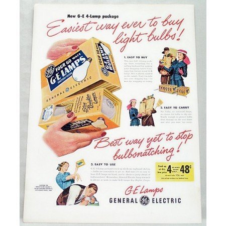 1948 GE 60 Watt Lamps Light Bulbs Color Print Ad