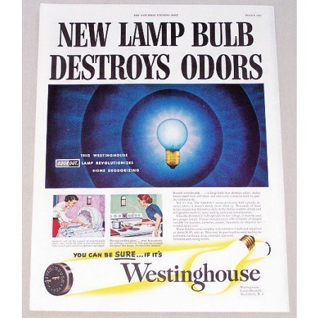 1952 Westinghouse Lamp Bulbs Color Print Ad - Destroys Odors