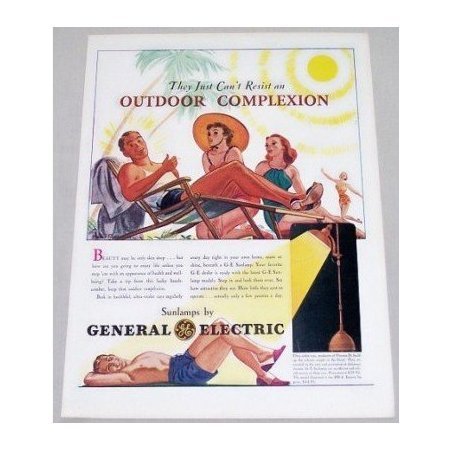 1939 General Electric Sunlamps Color Print Art Ad